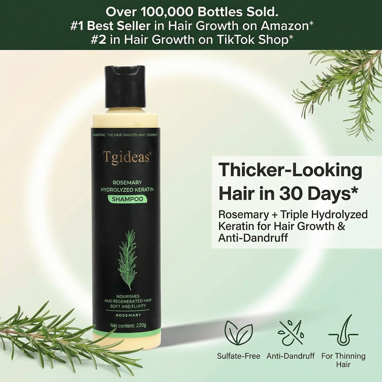 Tgideas® Rosemary Shampoo | Hair Growth & Anti-Dandruff Scalp Treatment