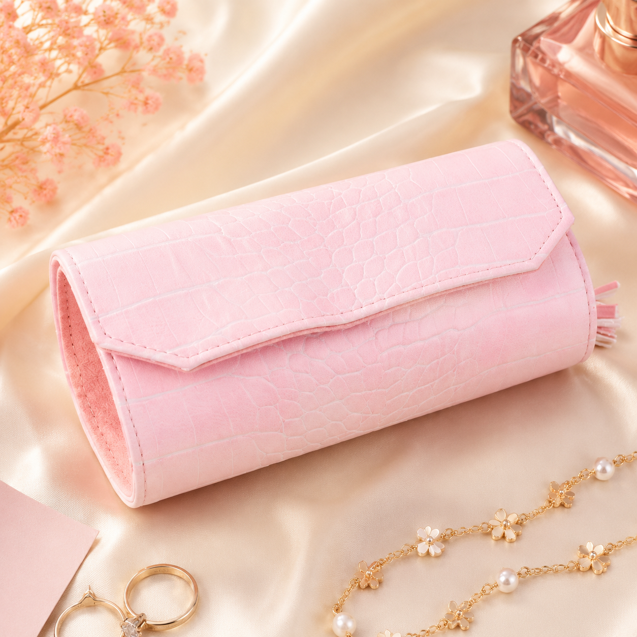 Portable Pink Jewelry Organizer – Travel Jewelry Storage Bag