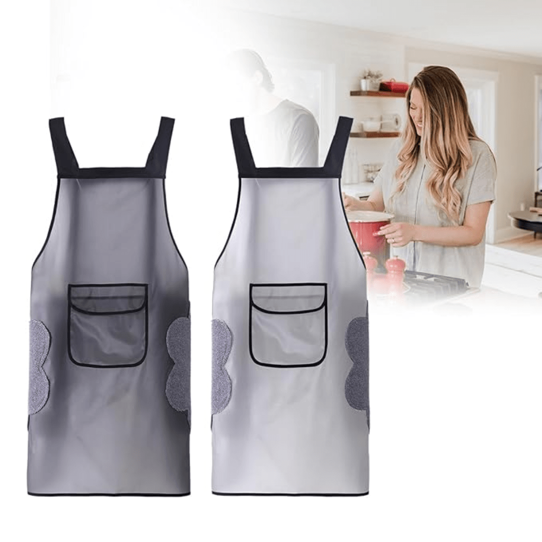 Transparent Waterproof Kitchen Apron With Towel + Pocket