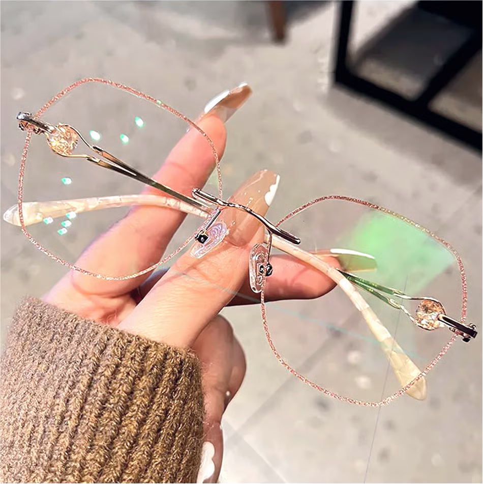 Women Diamond Rimless Anti-Blue Light presbyopia Glasses