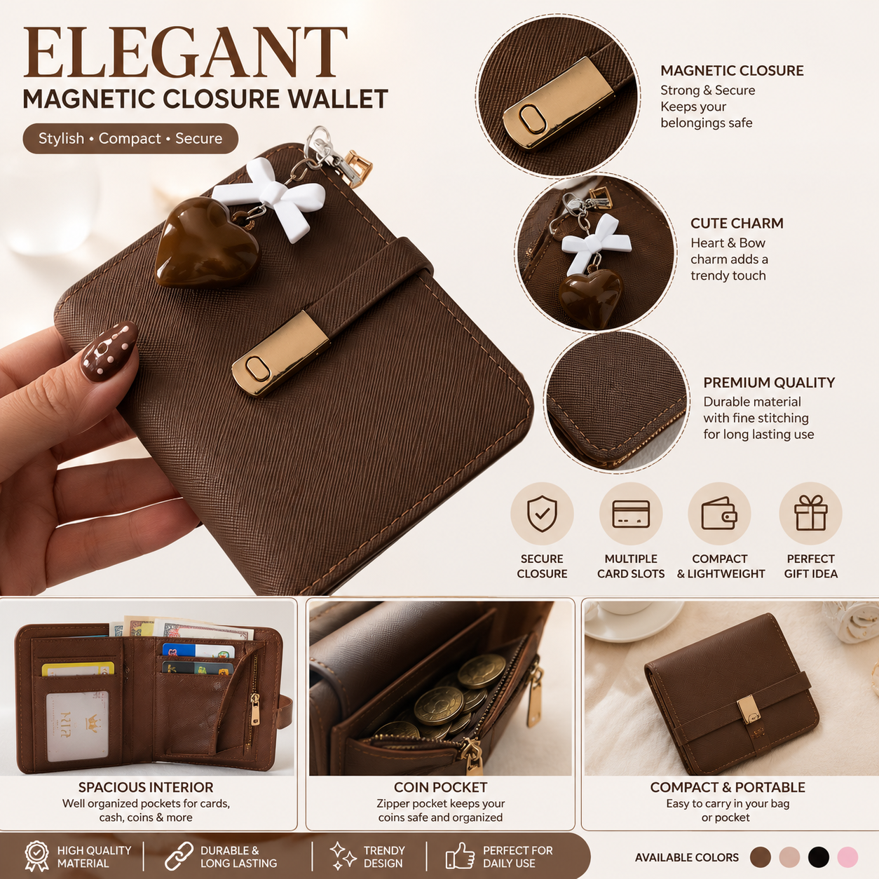 Elegant Magnetic Closure Wallet