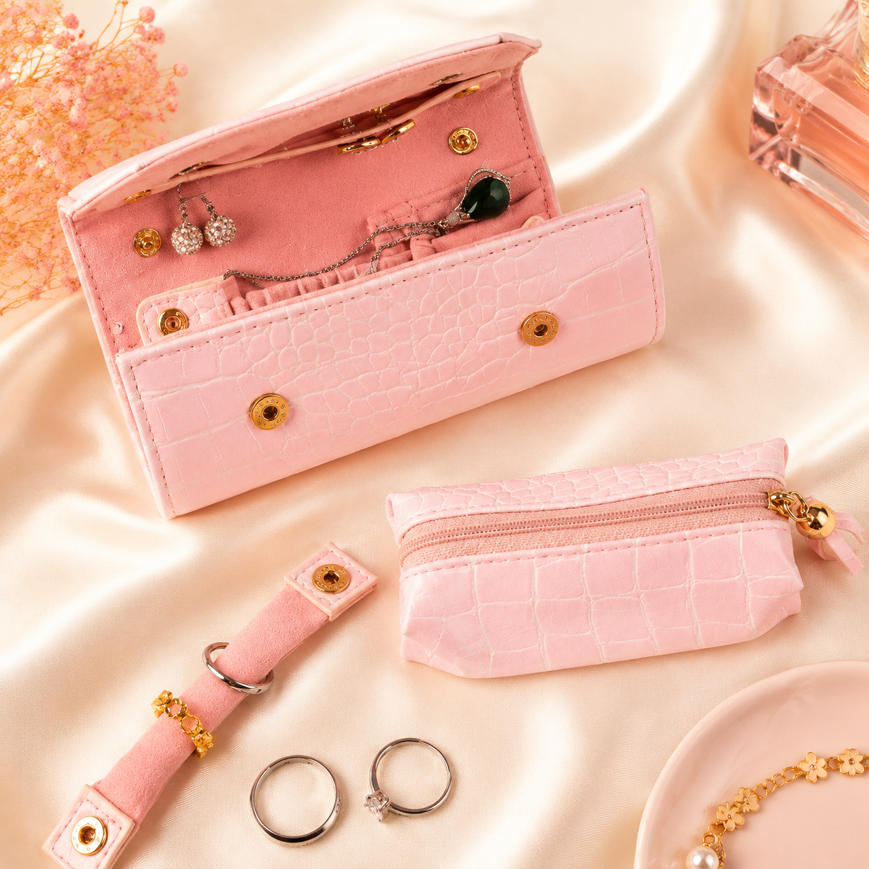 Portable Pink Jewelry Organizer – Travel Jewelry Storage Bag