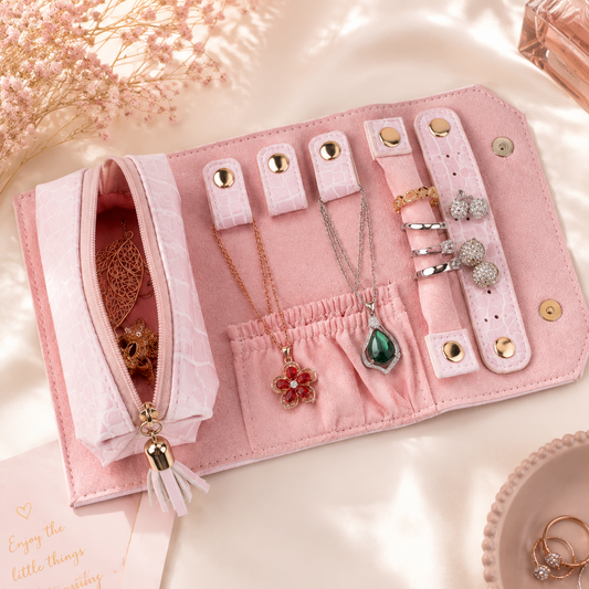 Portable Pink Jewelry Organizer – Travel Jewelry Storage Bag