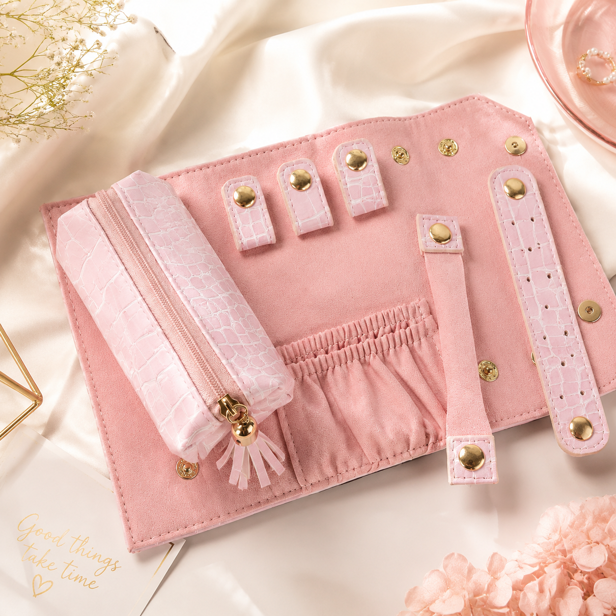 Portable Pink Jewelry Organizer – Travel Jewelry Storage Bag