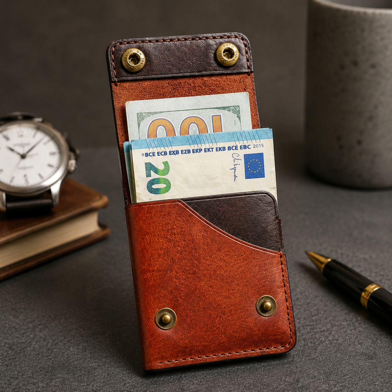 Vintage Double Snap Leather Wallet