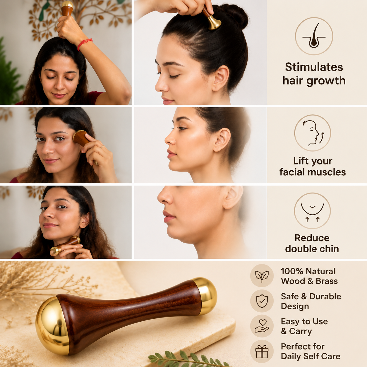 Double-Sided Kansa Wand Facial & Foot Massage Tool