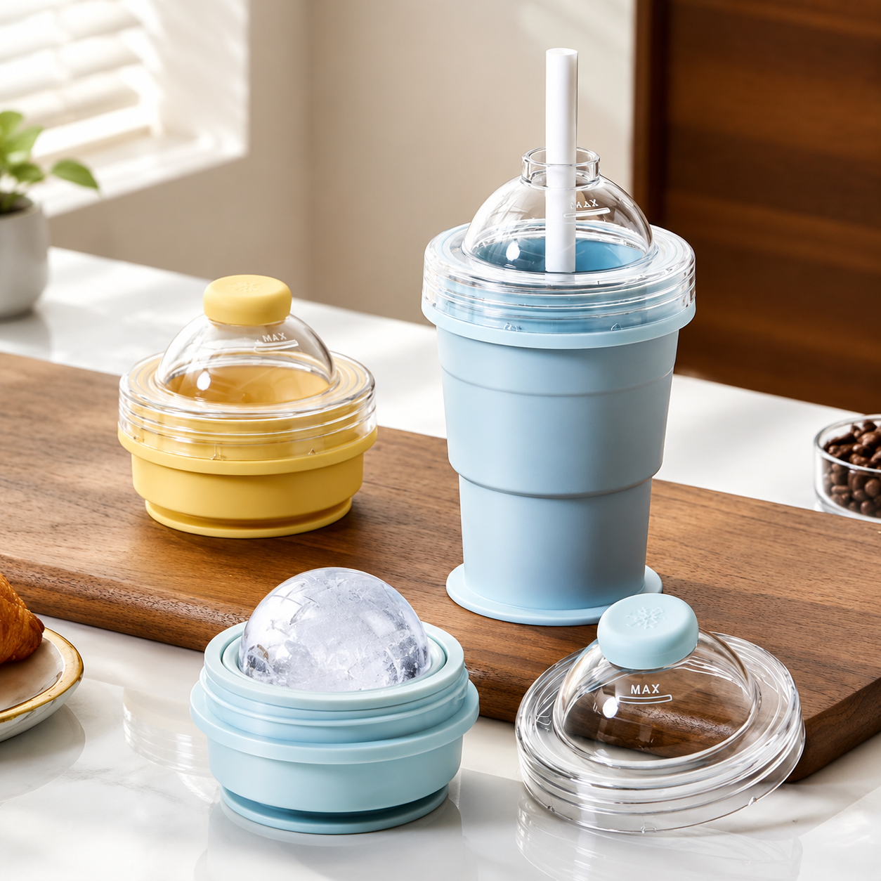 🧊 2-in-1 Collapsible Ice Ball Maker Cup – Portable Ice Mold with Straw Lid