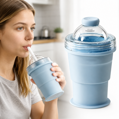 🧊 2-in-1 Collapsible Ice Ball Maker Cup – Portable Ice Mold with Straw Lid