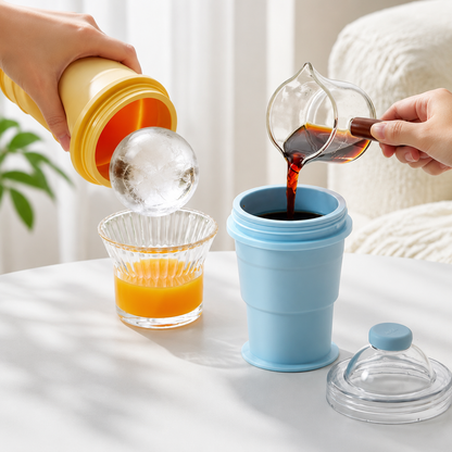 🧊 2-in-1 Collapsible Ice Ball Maker Cup – Portable Ice Mold with Straw Lid