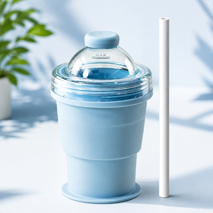 🧊 2-in-1 Collapsible Ice Ball Maker Cup – Portable Ice Mold with Straw Lid