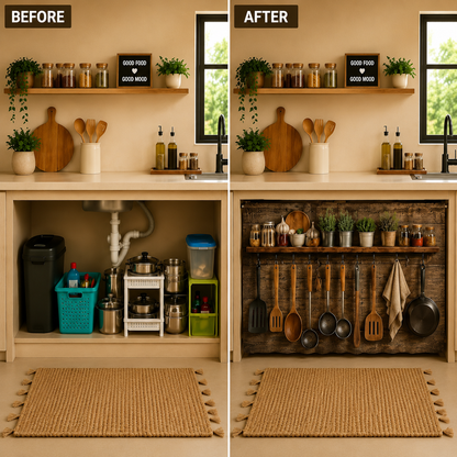Under Counter Kitchen Curtain – Stylish Sink Storage Cover