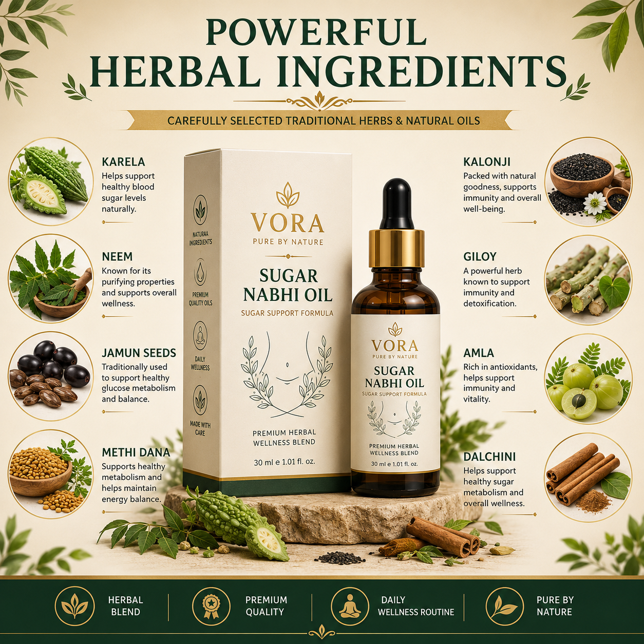 VORA® Sugar Balance Nabhi Oil | Premium Herbal Wellness Blend | 30ml