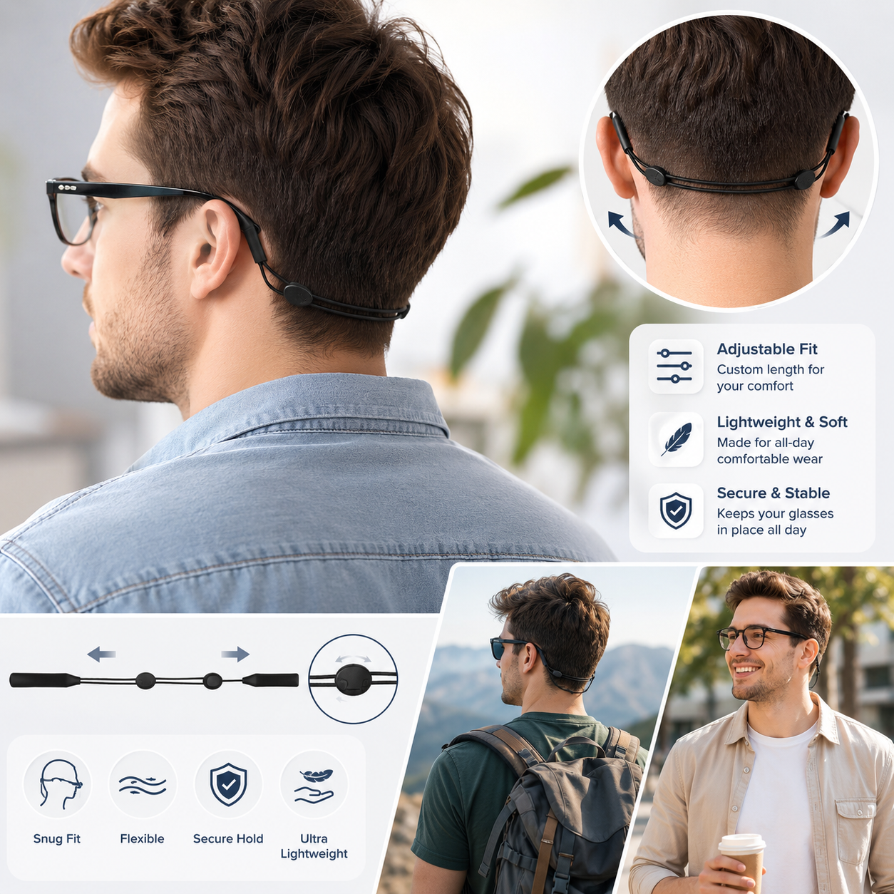 Adjustable Anti-Slip Glasses Strap – Secure Fit Comfort