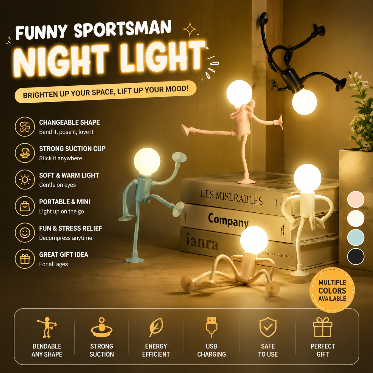 Flexible Cartoon Night Light – Portable & Bendable Desk Lamp