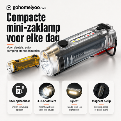 ⚡ Multifunctionele Mini Zaklamp｜Voor Sleutels, Auto, Kamperen en Noodsituaties