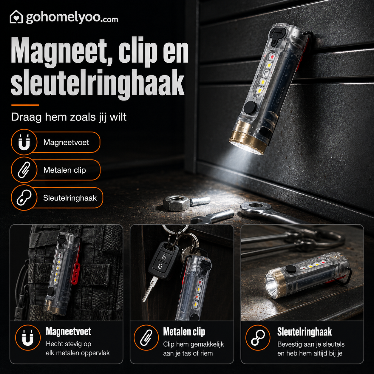 ⚡ Multifunctionele Mini Zaklamp｜Voor Sleutels, Auto, Kamperen en Noodsituaties
