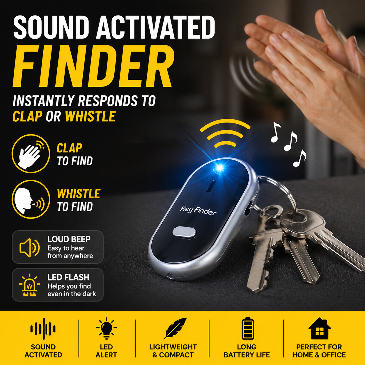 Smart Whistle Key Finder Keychain – Clap & Find Your Lost Keys Instantly