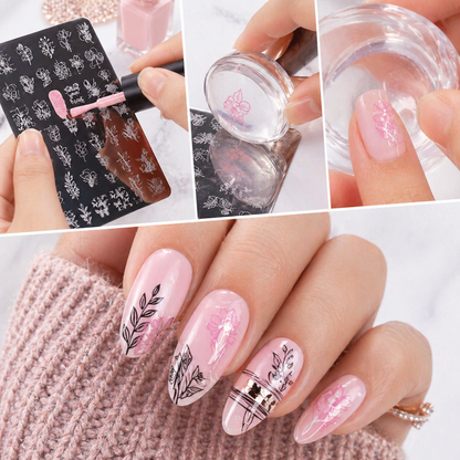 3 Styles Flower Leaves Nail Art Stamping Kit
