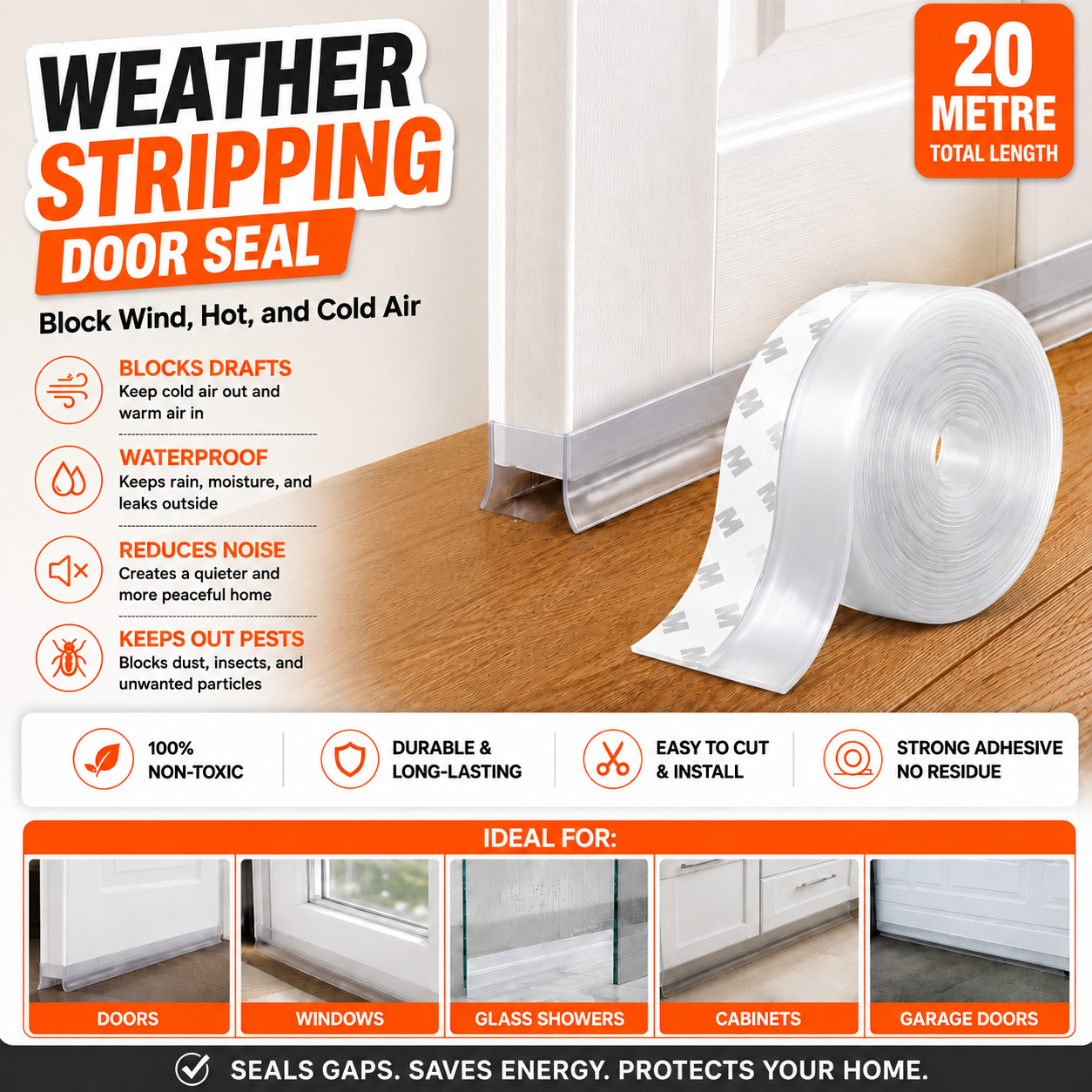 Self-Adhesive Sealing Tape - Ideal for Doors, Windows and Cabinets