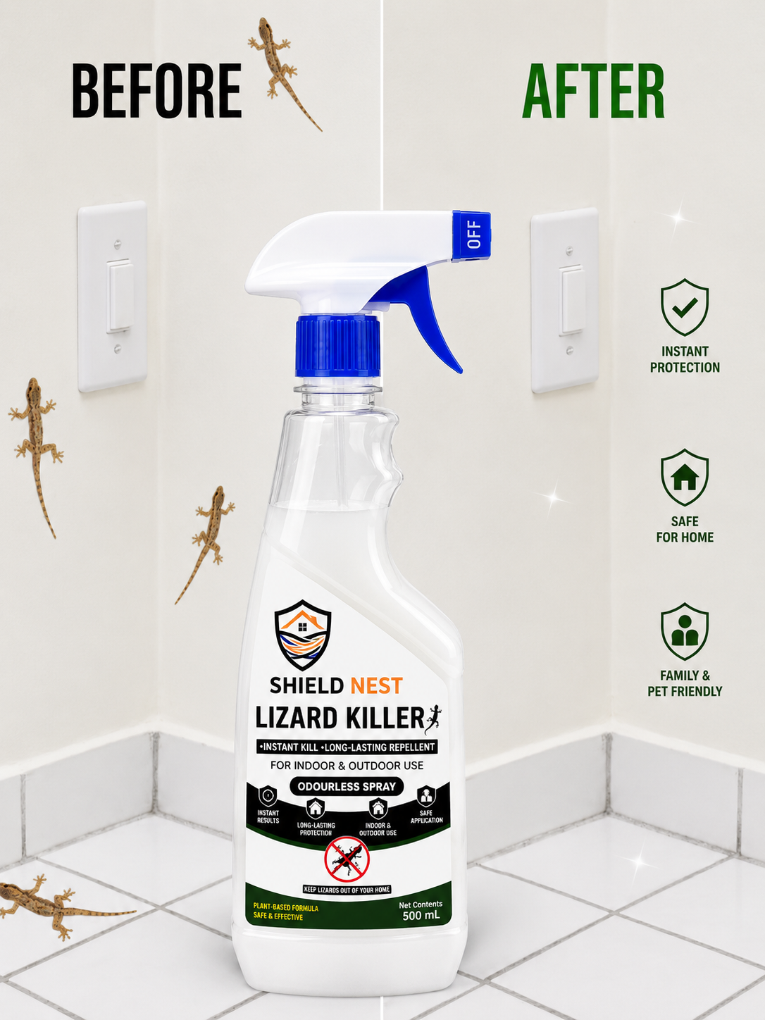 Lizard Killer – Odourless Instant Kill & Long-Lasting Repellent Spray