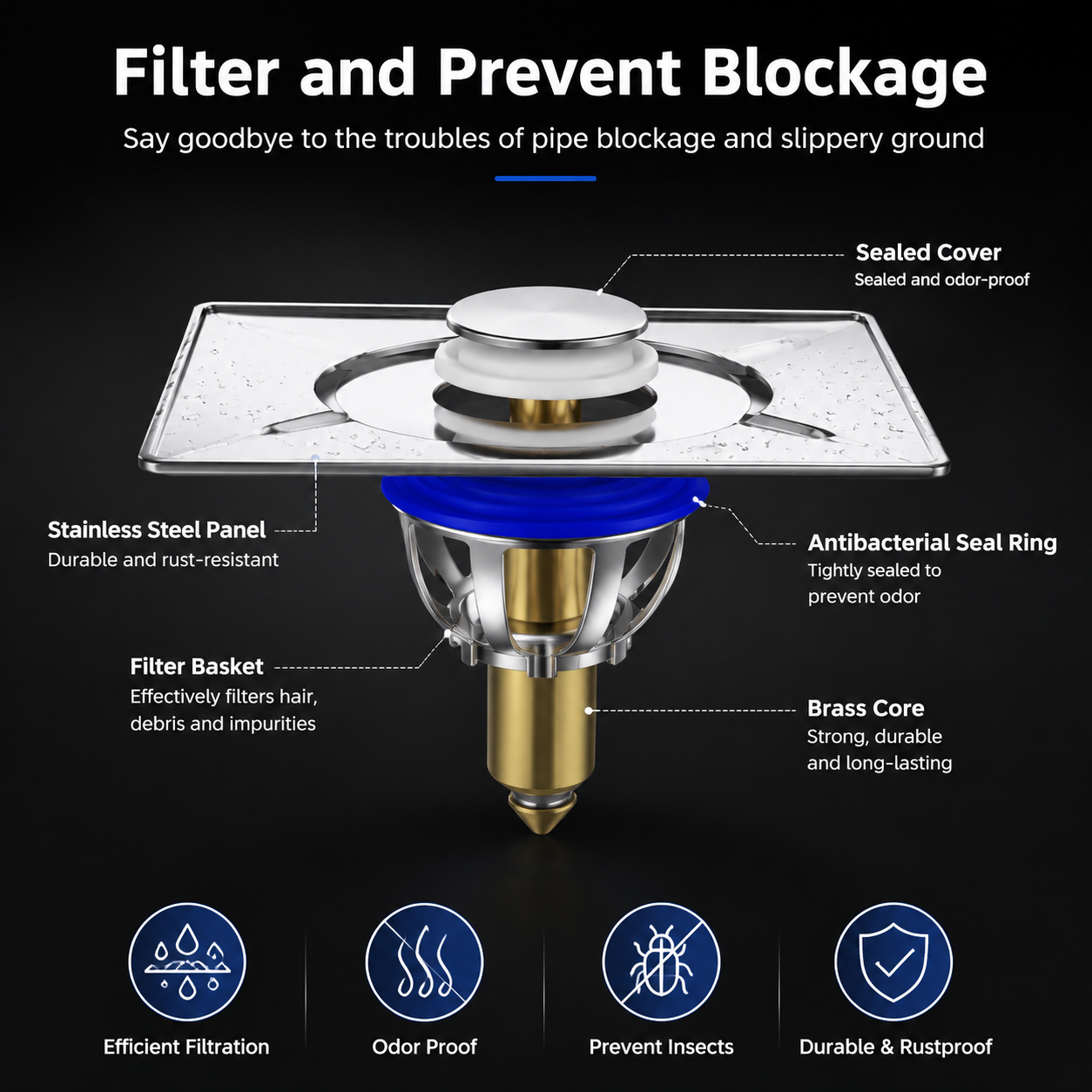 🚿 Smart Pop-Up Floor Drain – Foot Operated