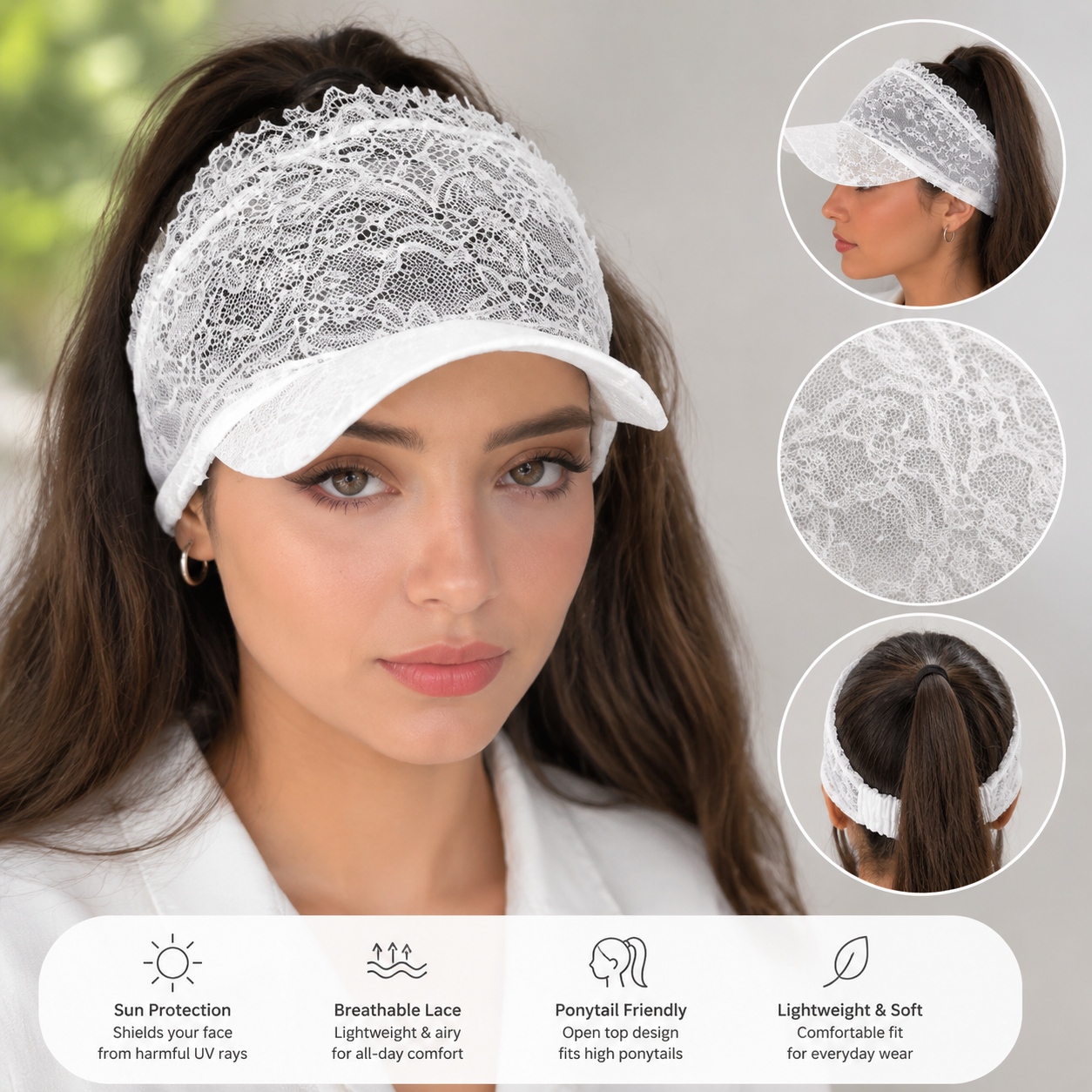 Elegant Lace Sun Visor Cap for Women