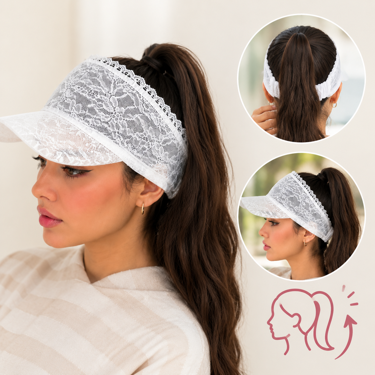 Elegant Lace Sun Visor Cap for Women