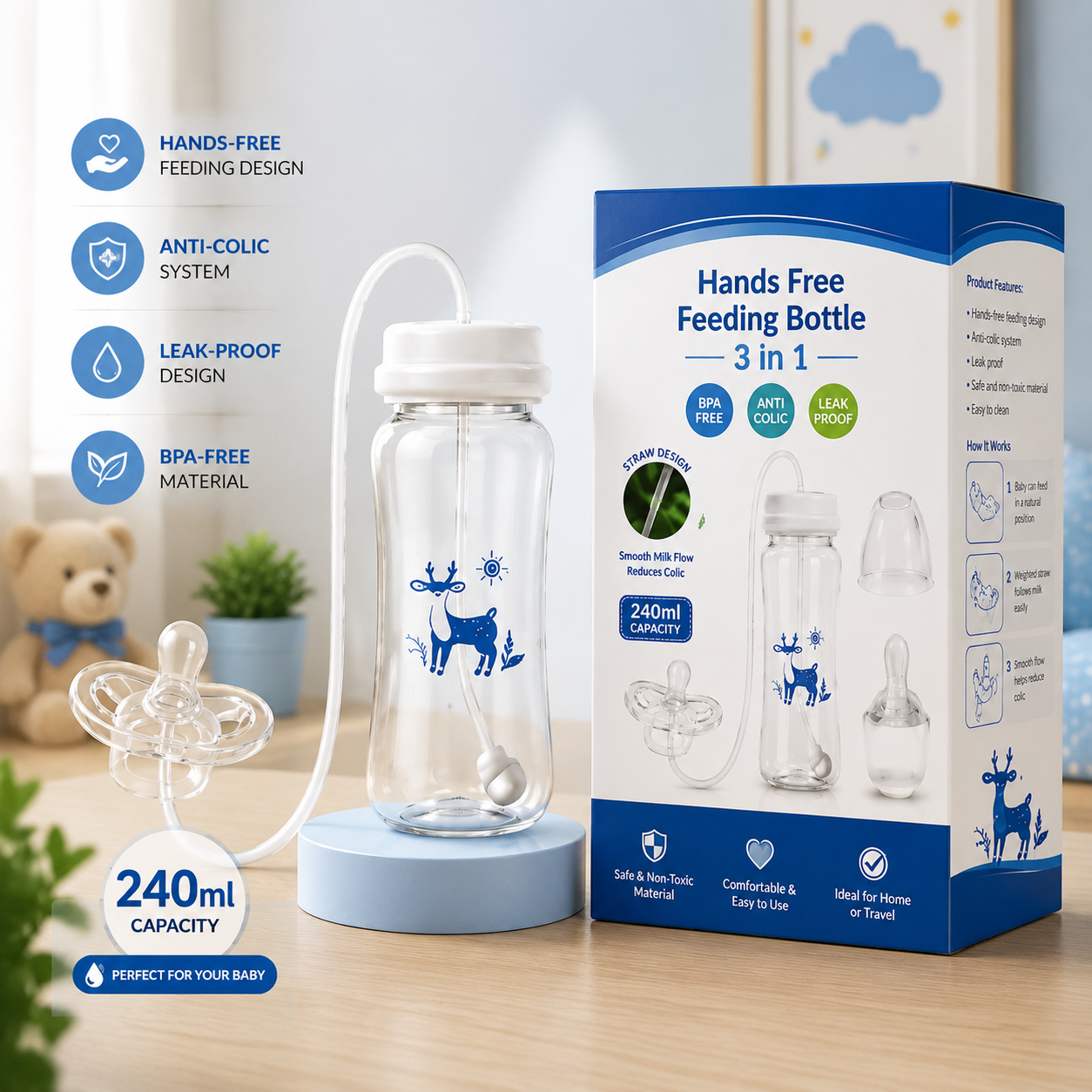 Hands-Free Baby Feeding Bottle