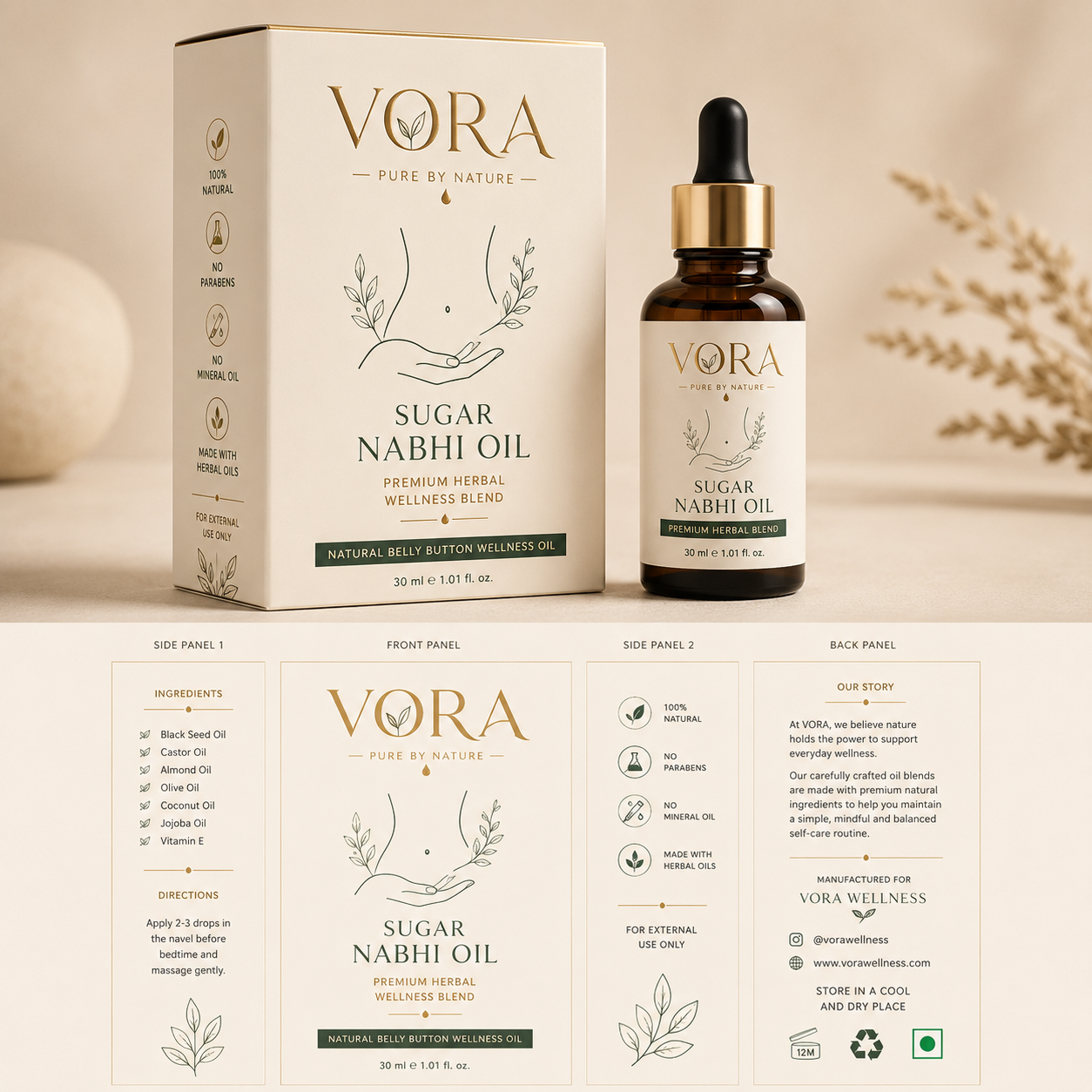 VORA® Sugar Balance Nabhi Oil | Premium Herbal Wellness Blend | 30ml
