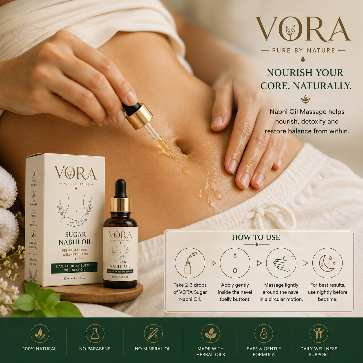 VORA® Sugar Balance Nabhi Oil | Premium Herbal Wellness Blend | 30ml