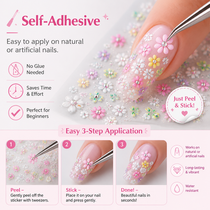 Butterfly & Flower Nail Stickers with Rhinestones