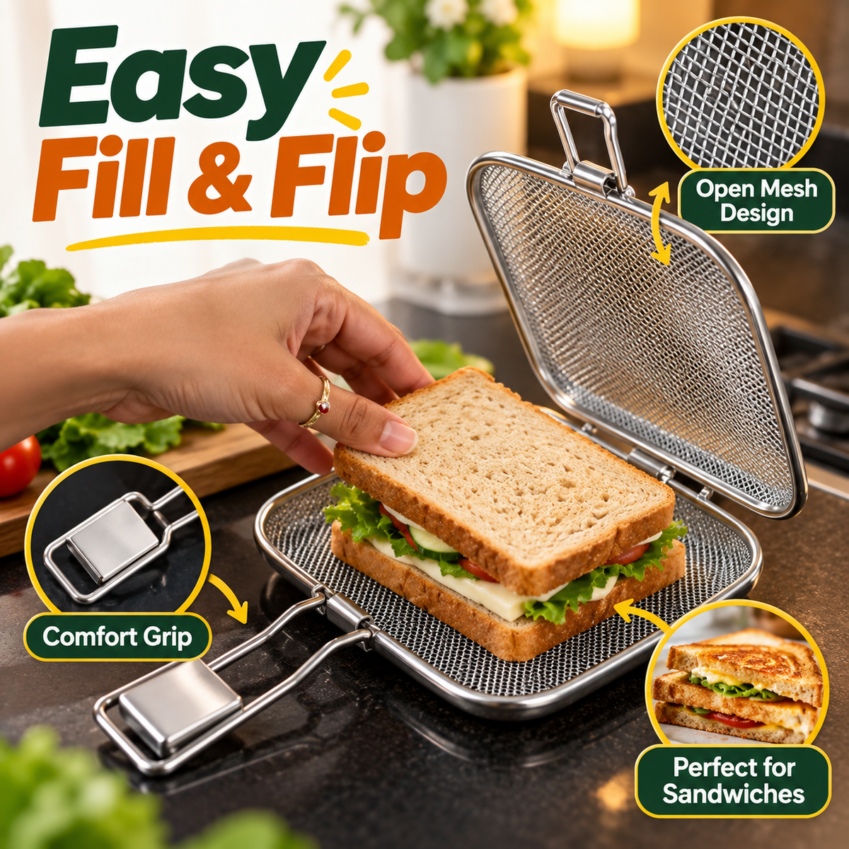 CrispyToast™ – Stainless Steel Sandwich Grill Maker