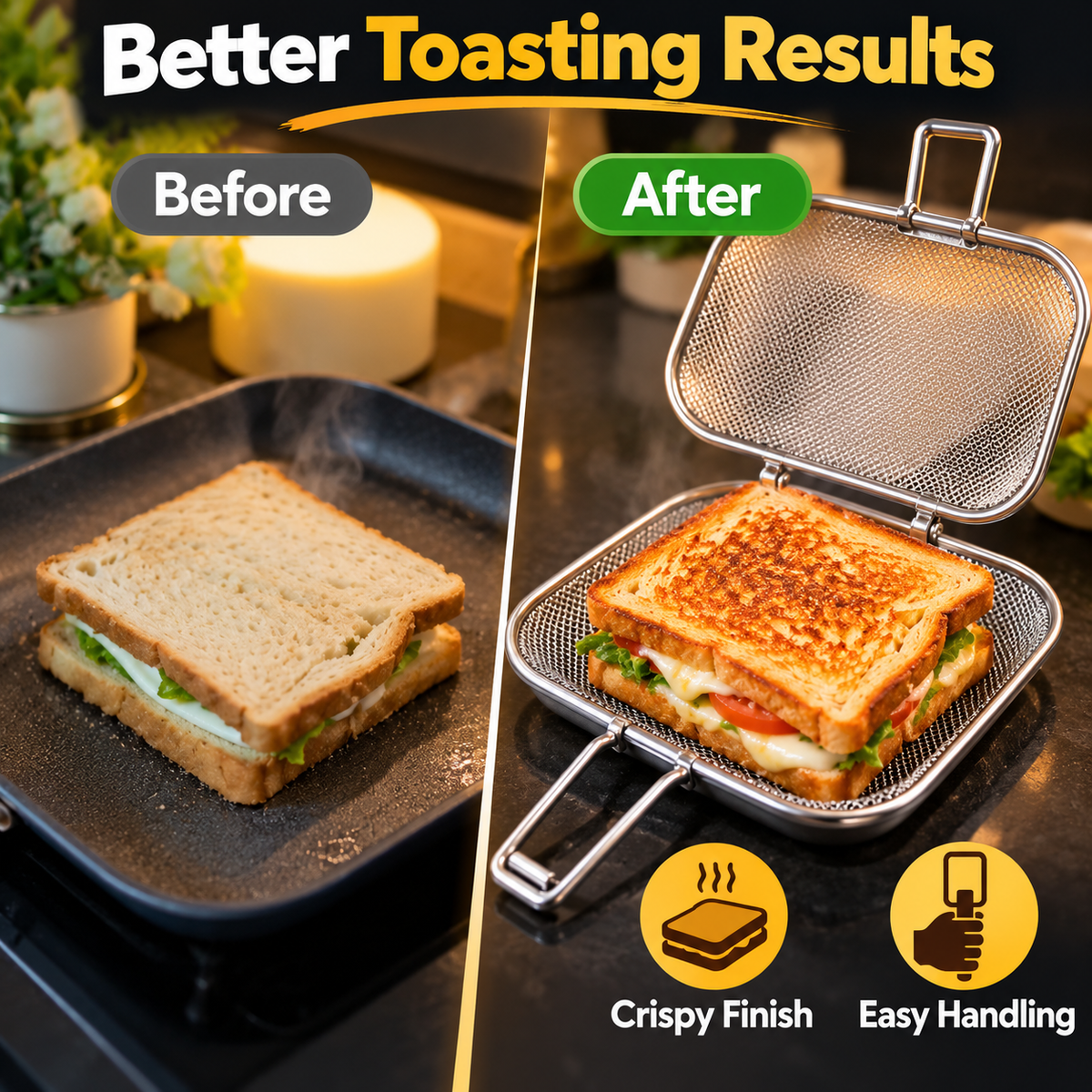 CrispyToast™ – Stainless Steel Sandwich Grill Maker