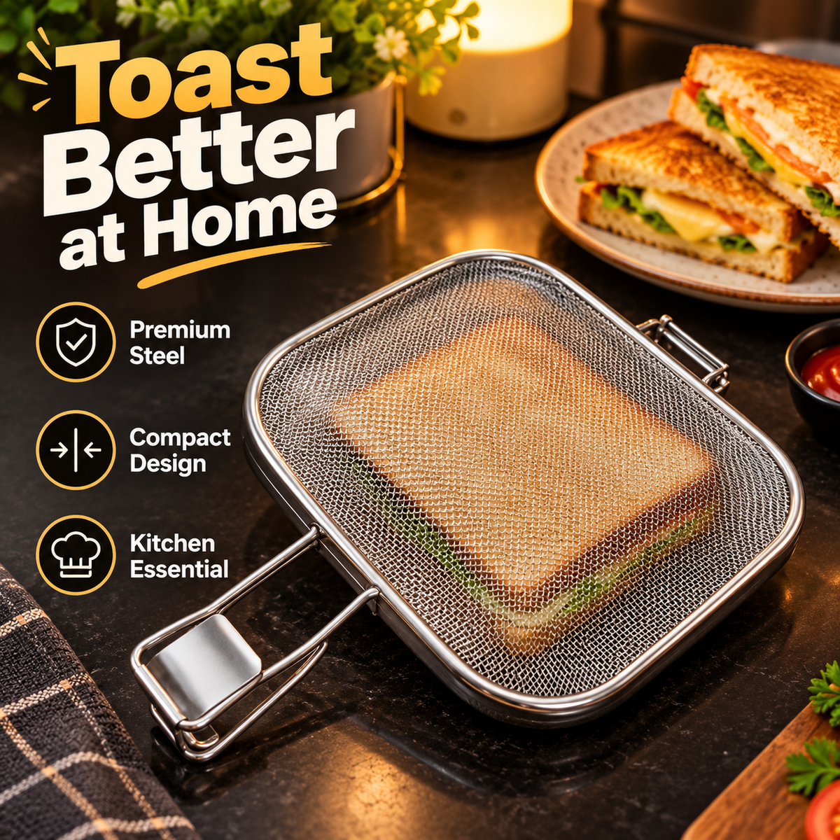 CrispyToast™ – Stainless Steel Sandwich Grill Maker