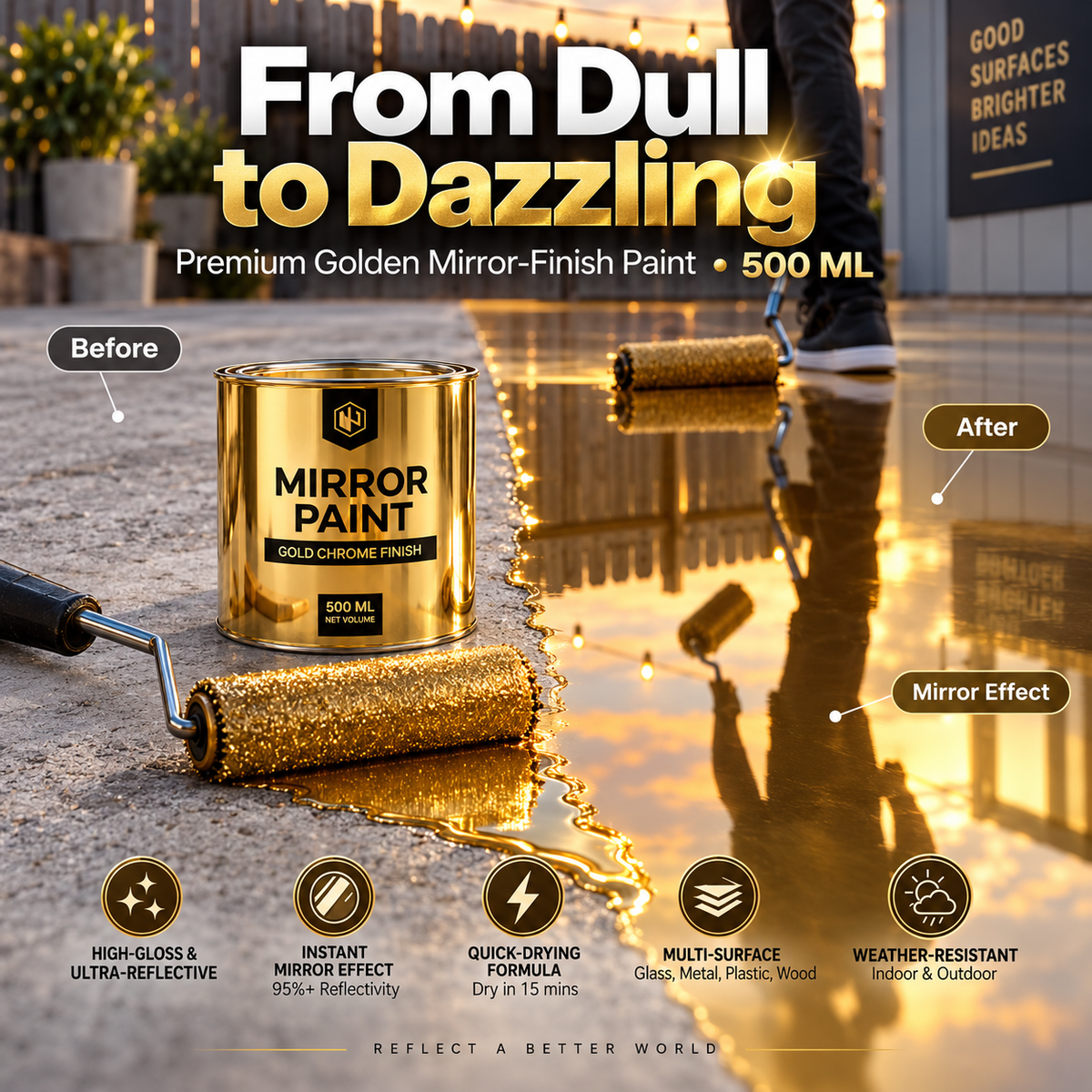 Premium Golden Mirror Finish Paint ( Chine Import )