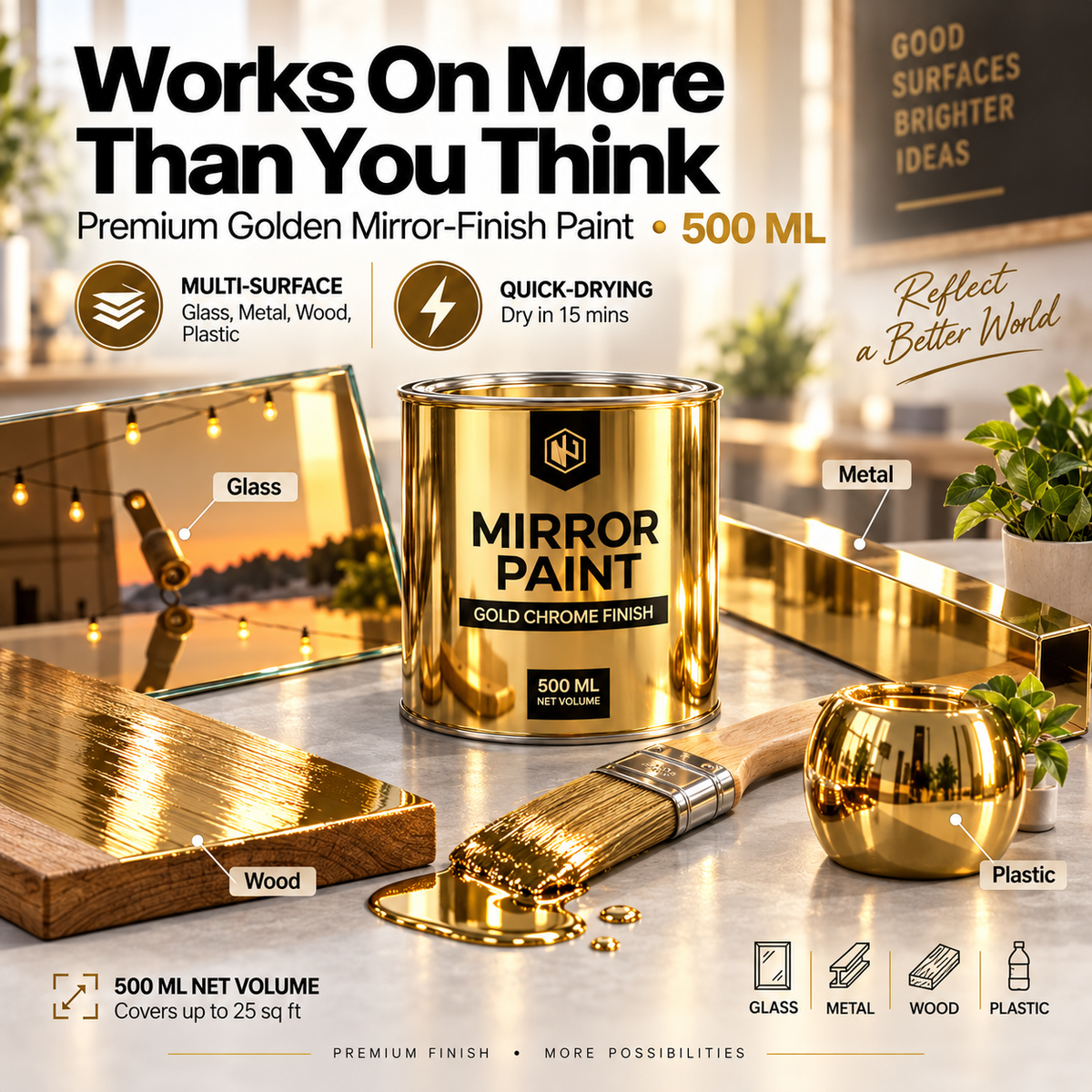 Premium Golden Mirror Finish Paint ( Chine Import )