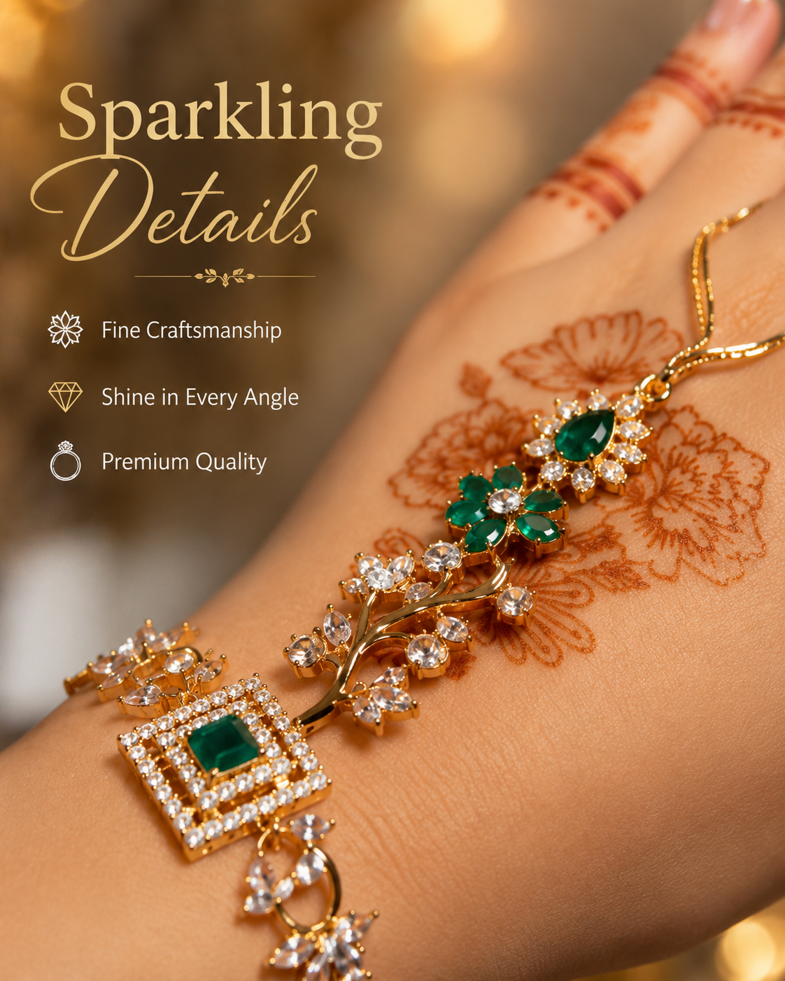 Floral Crystal Hand Bracelet