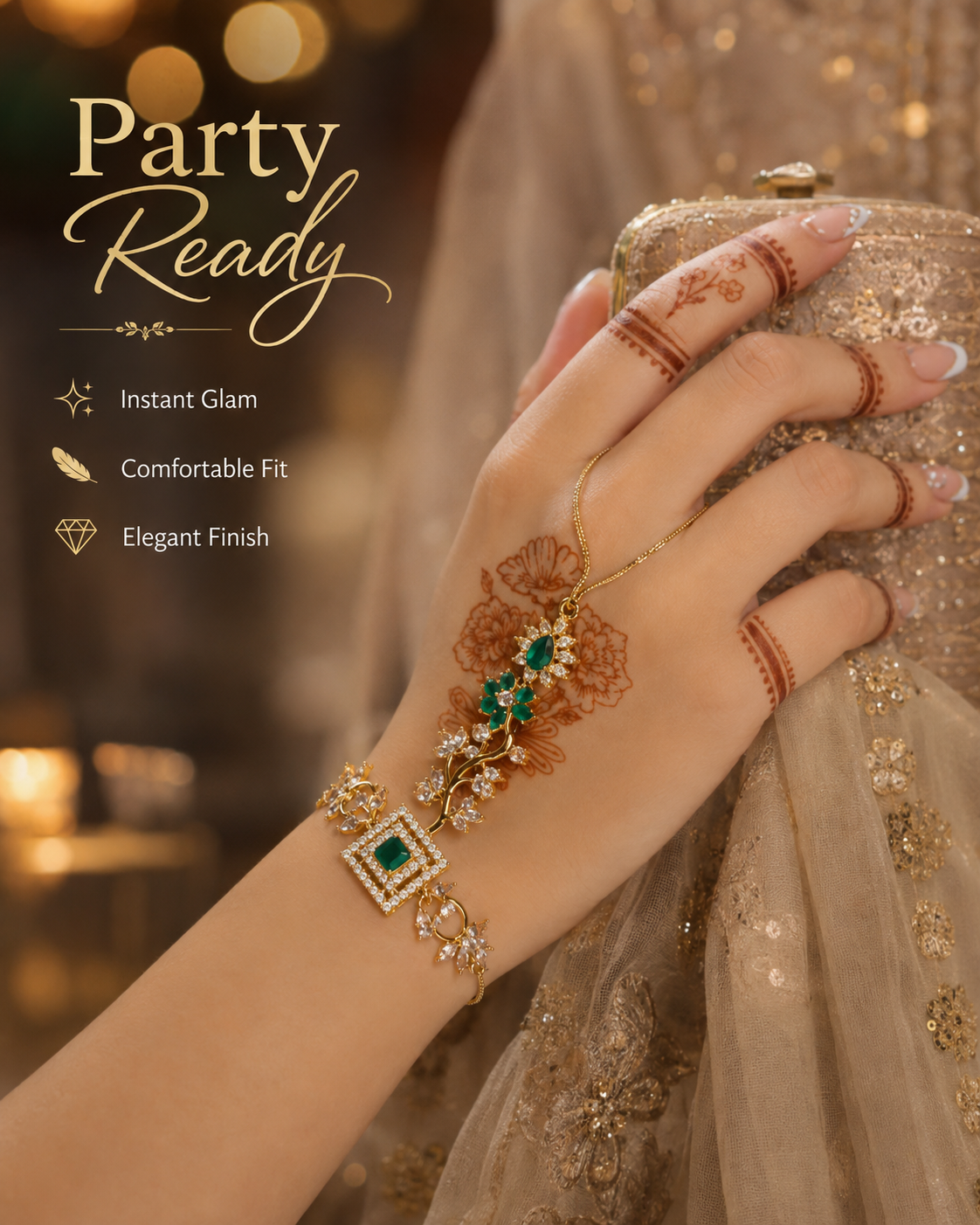 Floral Crystal Hand Bracelet