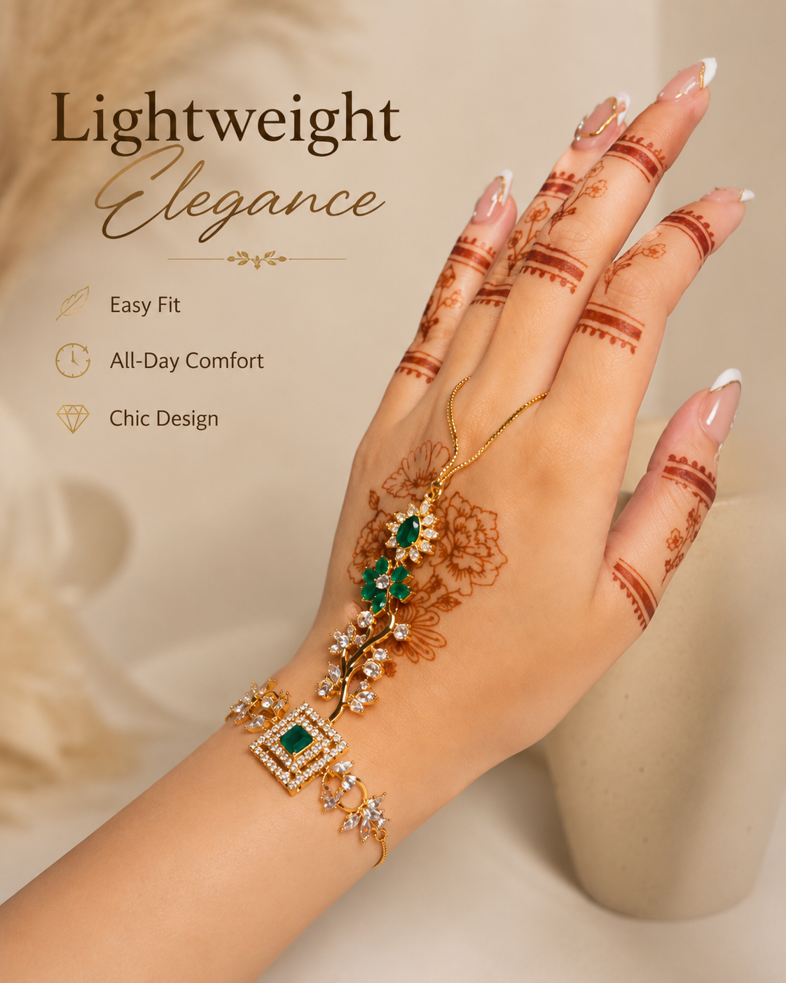 Floral Crystal Hand Bracelet