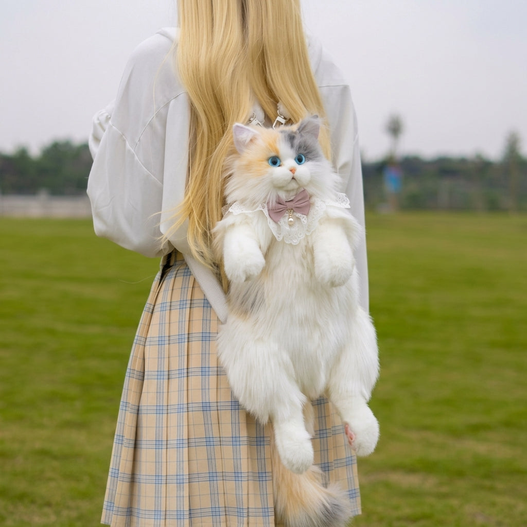 Kawaii Cat Plush Backpack – Cute & Fluffy Kitty Bag