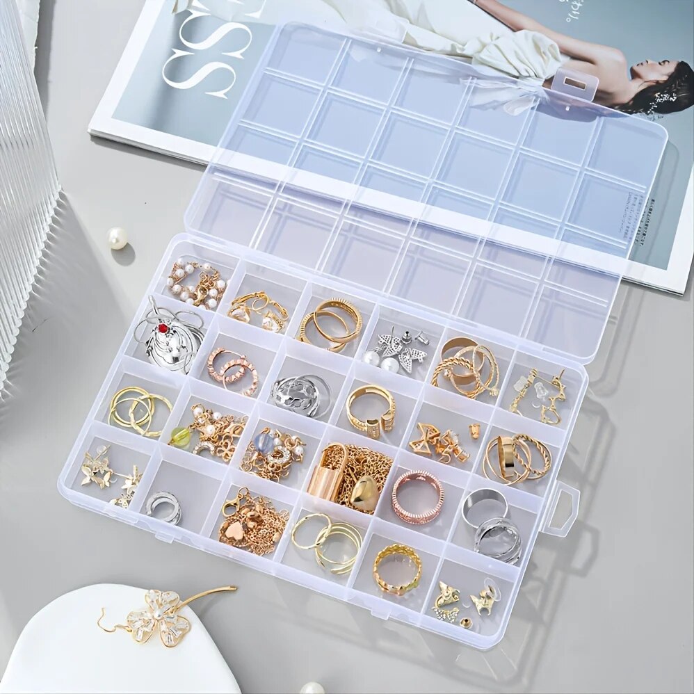 💎 24 Grid Jewelry Organizer Box – Transparent Storage Case