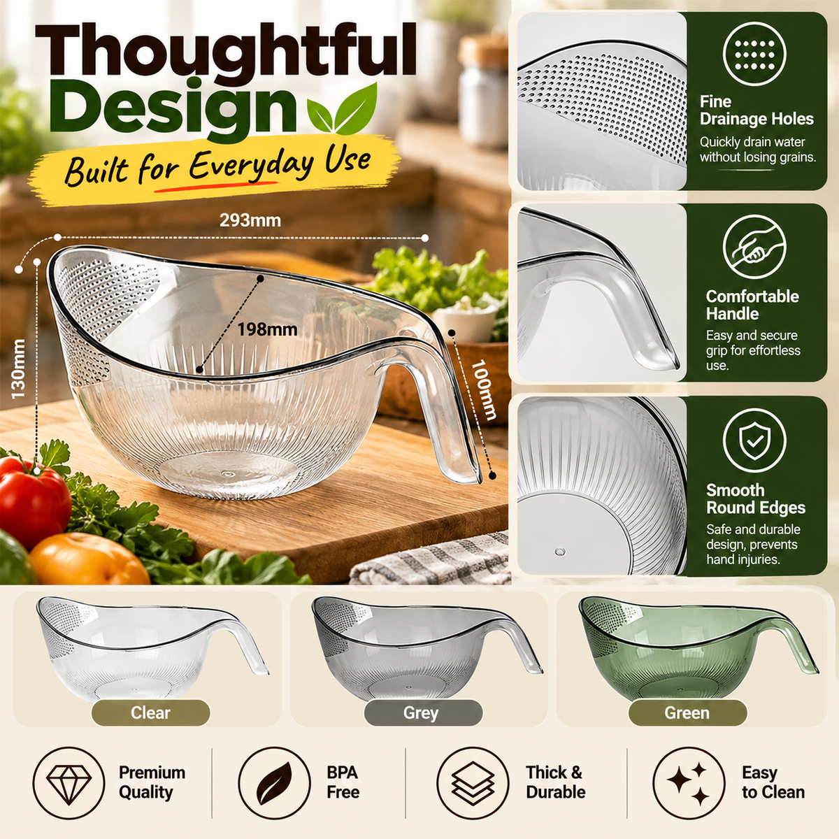 Multi-Purpose Practical Rice & Grain Washing Colander