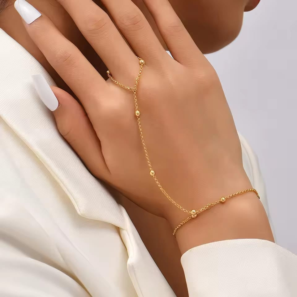 Trendy Stylish Gold Finger Chain Bracelet
